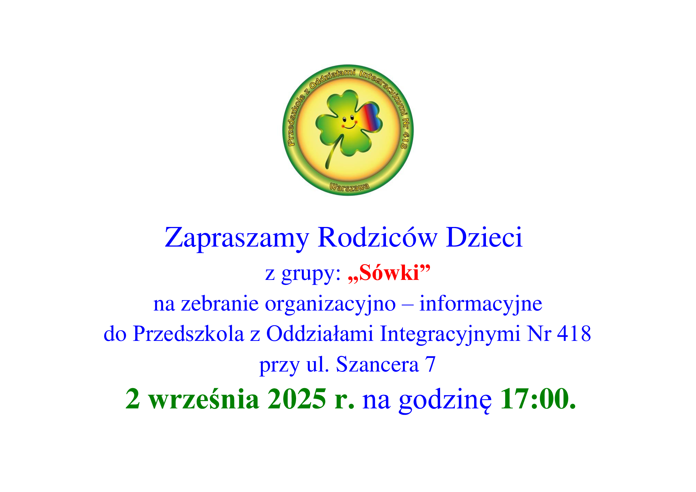 Zaproszenie na zebranie wrześniowe Sówki